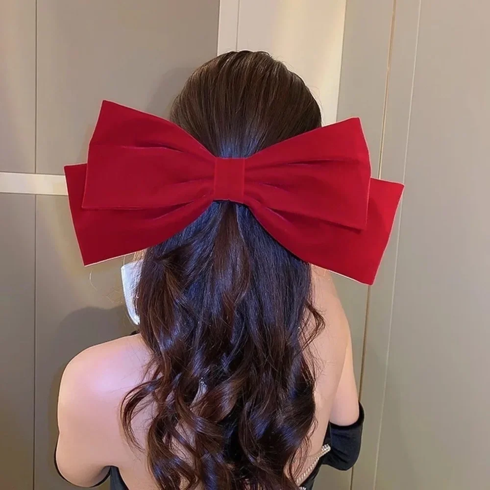 Oversized Red Velvet Bow French Barrette Hair Clip